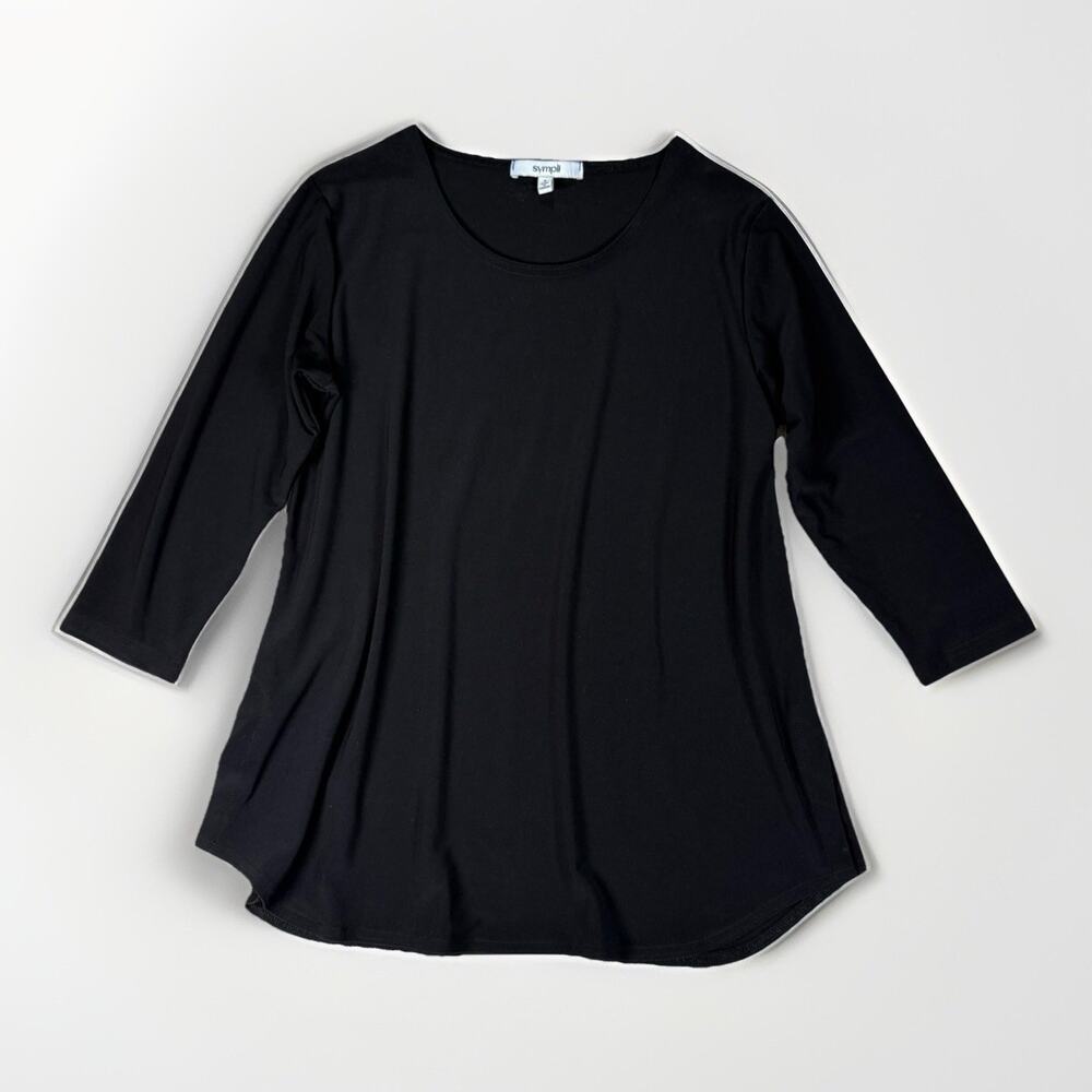 Sympli Canada Tunic Top Size 8 Black 3/4 Sleeve Slit Hem Stretch Jersey Knit